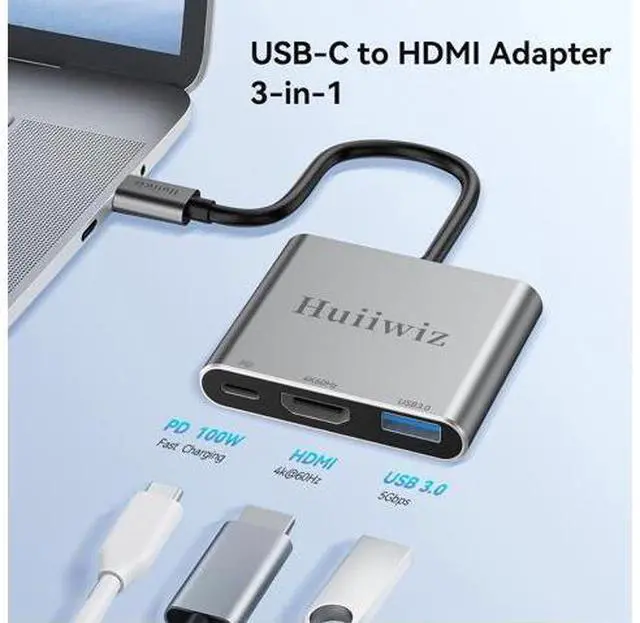 Alt view image 9 of 14 - USB C to HDMI Adapter with Multiport(4K@60Hz/USB3.0/PD 100W) USBC to HDMI Adapter for iPhone iPad MacBook Switch to TV Monitor Projector