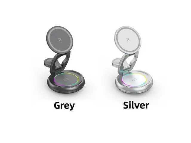 Alt view image 10 of 12 - 15W 3 in 1 Foldable Magnetic Wireless Charging Station 360 Rotation Fast Charging Stand for Phone Earbuds Smart Watch Gray