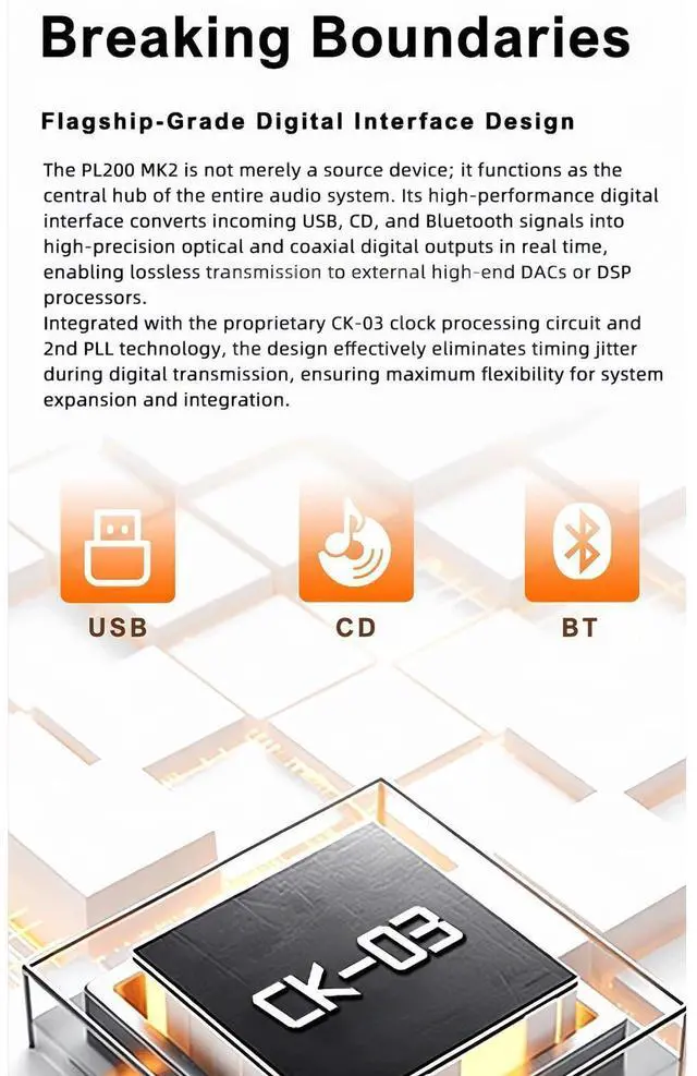 Alt view image 13 of 14 - SMSL PL200 MK2 MQA-CD Player,All-in-One CD Player, DAC & HP AMP, Hi-End DAC chip ES9039Q2M, Bluetooth transmitter, Seamless Playback,32-bit/768kHz DSD512,USB/BT/CD input, RCA/XLR/HP/COAX/OPT/BT output