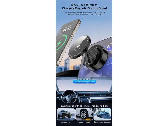 Alt view image 10 of 12 - 15W Wireless Charge Vacuum Magnetic Car Mounted Folding Mobile Phone Holder Car Dashboard Cell Phones Stand Screen Bracket