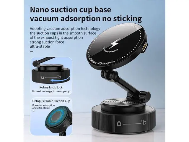 Alt view image 12 of 12 - 15W Wireless Charge Vacuum Magnetic Car Mounted Folding Mobile Phone Holder Car Dashboard Cell Phones Stand Screen Bracket