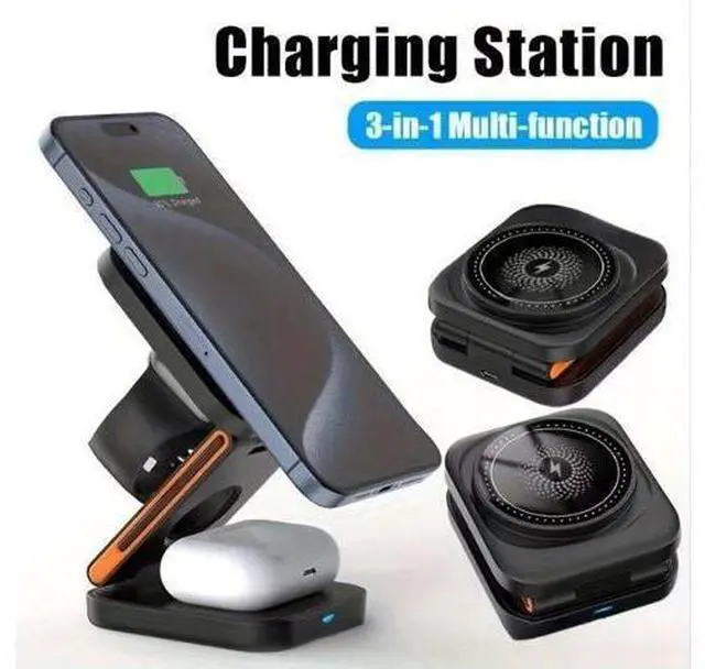 Alt view image 10 of 12 - 3-in-1 Foldable Magnetic Wireless Charger Multifunction Phone Charging Stand with Holder