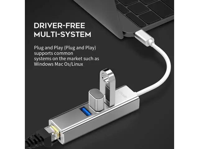 Alt view image 10 of 10 - 3 in 1 Type C To USB 3.0 With Rj45 Gigat Ethernet Network USB C HUB Adapter Thunderbolt 3 For MacBook Pro P20