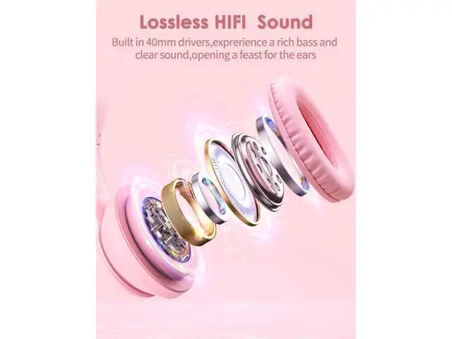 Alt view image 10 of 14 - ONITOON Cat Ear Bluetooth Headphones with Micphone for Kids & Adults, LED Light Up Wireless HI-FI Sound Quality, Over-Ear Headphones with Volume Control for iPhone/iPad/Laptop/PC(55H Play Time)