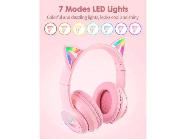 Alt view image 9 of 14 - ONITOON Cat Ear Bluetooth Headphones with Micphone for Kids & Adults, LED Light Up Wireless HI-FI Sound Quality, Over-Ear Headphones with Volume Control for iPhone/iPad/Laptop/PC(55H Play Time)