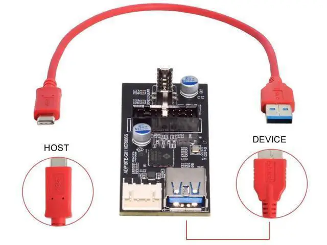 Alt view image 13 of 14 - 5Gbps Dual Ports Type-C USB-C & 19/20Pin Header to USB 3.0 20Pin & Type-E Female PCBA Type Adapter Splitter HUB