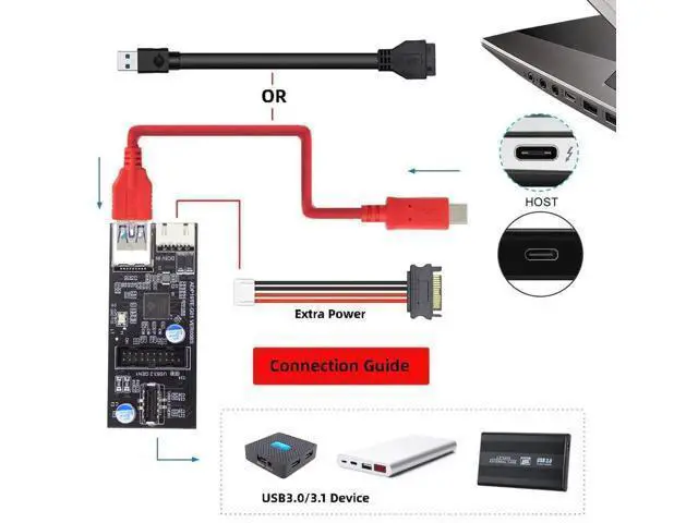 Alt view image 11 of 14 - 5Gbps Dual Ports Type-C USB-C & 19/20Pin Header to USB 3.0 20Pin & Type-E Female PCBA Type Adapter Splitter HUB
