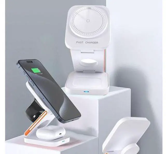 Alt view image 12 of 12 - 3-in-1 Foldable Magnetic Wireless Charger Multifunction Phone Charging Stand with Holder