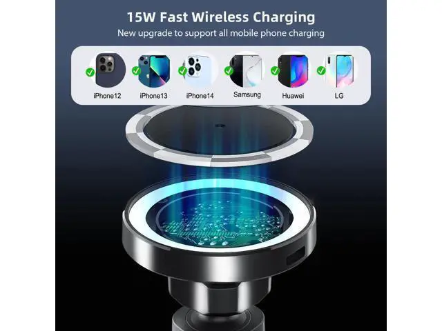 Alt view image 7 of 10 - 15W Magnetic Wireless Car Charger Air Vent Mount Works with Various Phone 360 Adjustable Fast Charging Phone Holder