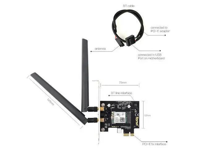 Alt view image 9 of 10 - WiFi Card Wireless Bluetooth Adapter Dual Band AC2030 PCIe Wireless 9260ac 1730Mbps MU-MIMO WiFi PCI-E 1X Card BT 5.0