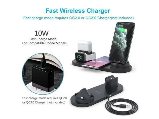 Alt view image 5 of 5 - 6 in 1 Wireless Charger Dock Station for iPhone/Android/Type-C USB Phones 10W Qi Fast Charging For Apple Watch AirPods Pro