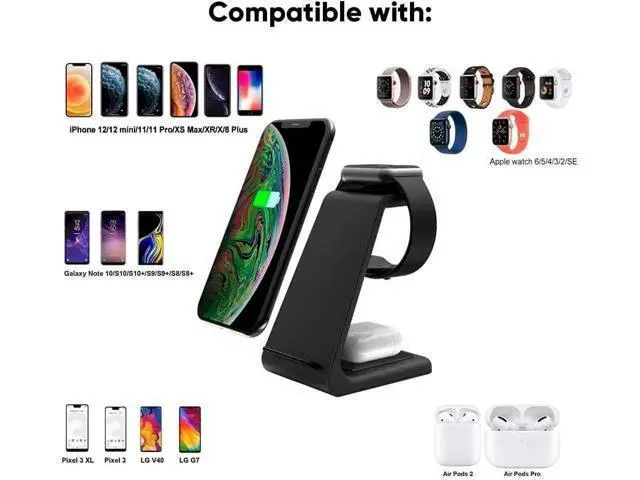 Alt view image 3 of 7 - 3-in-1 Magnetic Wireless Charger Fast Charging Dock for iPhone Watch & AirPods Foldable Stand with USB-C Cable (Black)