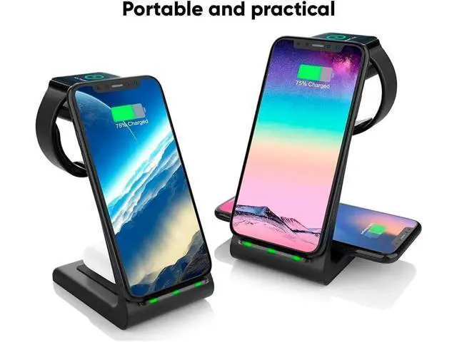 Alt view image 4 of 7 - 3-in-1 Magnetic Wireless Charger Fast Charging Dock for iPhone Watch & AirPods Foldable Stand with USB-C Cable (Black)