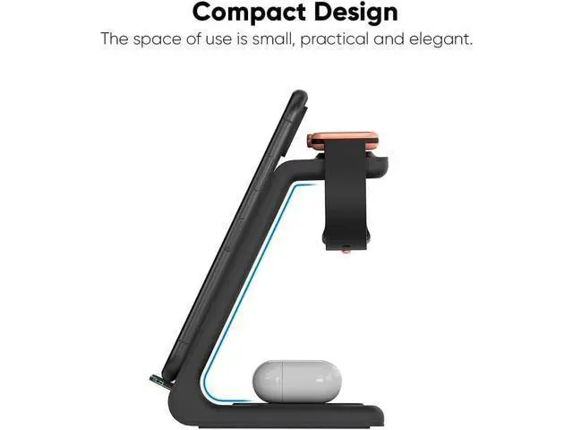 Alt view image 6 of 7 - 3-in-1 Magnetic Wireless Charger Fast Charging Dock for iPhone Watch & AirPods Foldable Stand with USB-C Cable (Black)