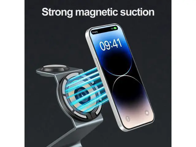 Alt view image 9 of 10 - 3-in-1 Magnetic Mobile Phone Stand & Wireless Charger with QC3.0 PD 7W for Mobile Phone Earphone Smart Watch