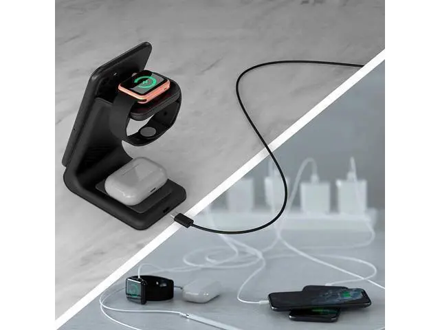 Alt view image 7 of 7 - 3-in-1 Magnetic Wireless Charger Fast Charging Dock for iPhone Watch & AirPods Foldable Stand with USB-C Cable (Black)