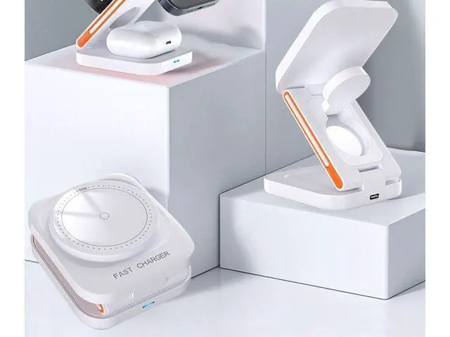 Alt view image 6 of 10 - 3-in-1 Foldable Magnetic Wireless Charger Multifunction Phone Charging Stand with Holder White