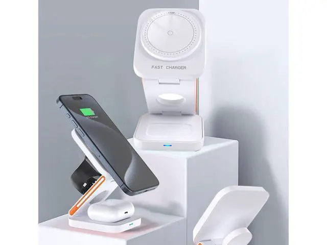 Alt view image 9 of 10 - 3-in-1 Foldable Magnetic Wireless Charger Multifunction Phone Charging Stand with Holder White
