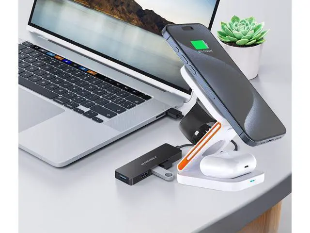 Alt view image 7 of 10 - 3-in-1 Foldable Magnetic Wireless Charger Multifunction Phone Charging Stand with Holder White