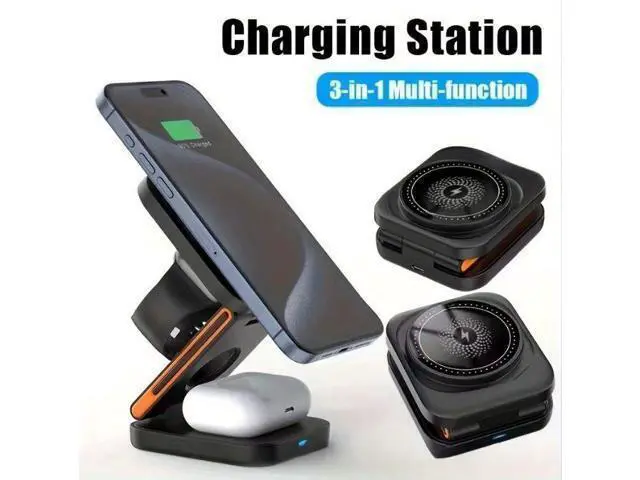 Alt view image 8 of 10 - 3-in-1 Foldable Magnetic Wireless Charger Multifunction Phone Charging Stand with Holder White