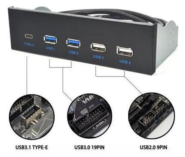 Alt view image 6 of 10 - 5.25 Inch USB 3.1 GEN2 Front Panel USB Hub 2 Ports USB 3.0 + 2 Ports USB2.0 + 1 Port TYPE-C with TYPE-E Connector for Desktop PC