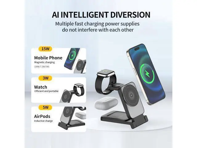 Alt view image 11 of 12 - 3-in-1 Magnetic Wireless Smart Watch Charger for Compatible 15W 10W Fast Charger Portable Travel Charging Stand Dock iPhone White