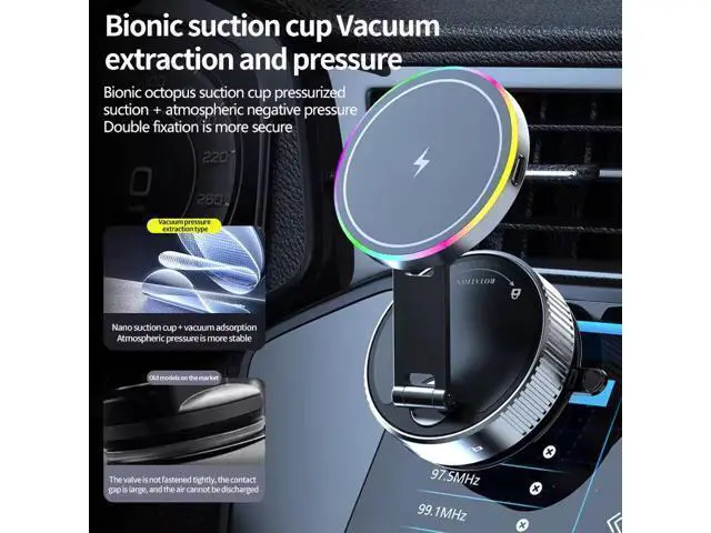 Alt view image 10 of 12 - 15W Fast Wireless Charging Magnetic Phone Mount Flexible and Foldable Navigation Car Mobile Phone Holder