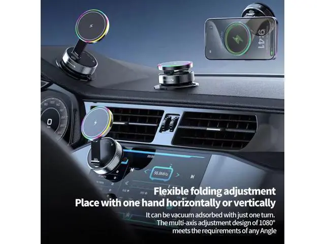 Alt view image 11 of 12 - 15W Fast Wireless Charging Magnetic Phone Mount Flexible and Foldable Navigation Car Mobile Phone Holder