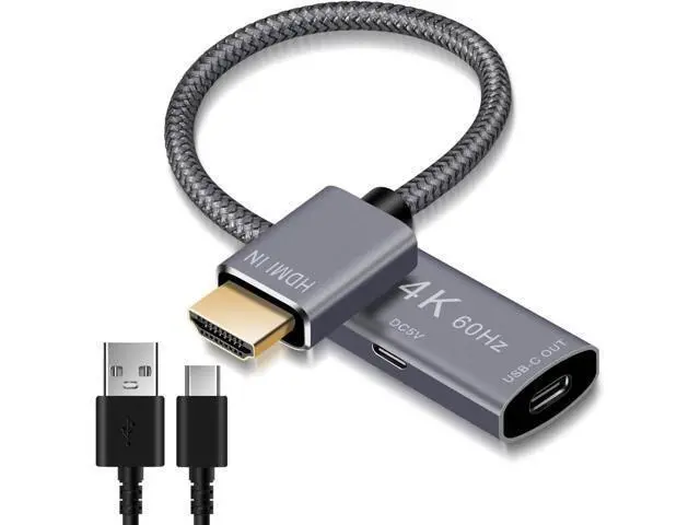 Alt view image 8 of 14 - HDMI Male to USB-C Female Cable Adapter with USB C Power Cable Uni-Directional HDMI (source) to Type C 3.1 (display) Converter 4K 60Hz Thunderbolt 3 Adapter for MacBook Pro Surface Xreal Air