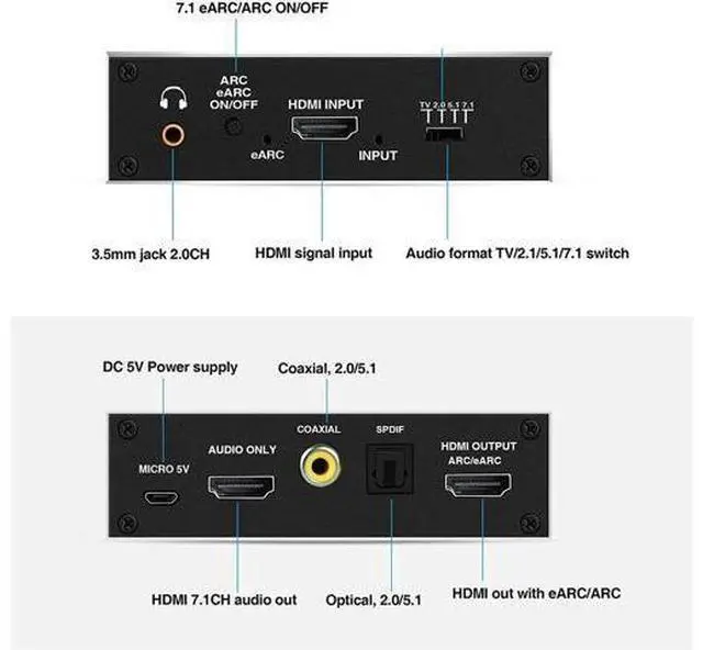 Alt view image 7 of 8 - 2021 Best eARC 2.0 Audio Extractor 4K 120Hz RGB8:8:8 HDR Splitter Audio Converter 4K to Optical TOSLINK SPDIF 7.1