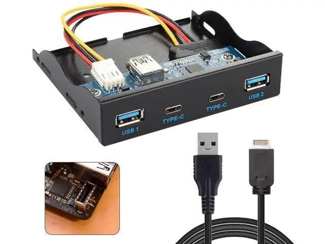 Alt view image 11 of 14 - USB 3.1 Front Panel Header 19Pin to USB-C & USB 3.0 HUB 4 Ports Front Panel Motherboard Cable Compatible for 3.5" Floppy Bay