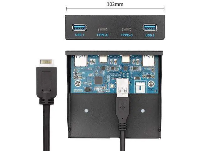 Alt view image 10 of 14 - USB 3.1 Front Panel Header 19Pin to USB-C & USB 3.0 HUB 4 Ports Front Panel Motherboard Cable Compatible for 3.5" Floppy Bay