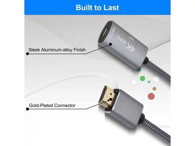 Alt view image 11 of 14 - HDMI Male to USB-C Female Cable Adapter with USB C Power Cable Uni-Directional HDMI (source) to Type C 3.1 (display) Converter 4K 60Hz Thunderbolt 3 Adapter for MacBook Pro Surface Xreal Air