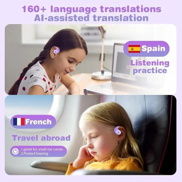 Alt view image 9 of 14 - Xmenha Mini Small Bluetooth Speaker with AI Language Translator Kids Earbuds Headphones Language Translation Earbuds Real Time for Kids Open Ear Buds Headphones Over Ear Translate Translating Earbuds