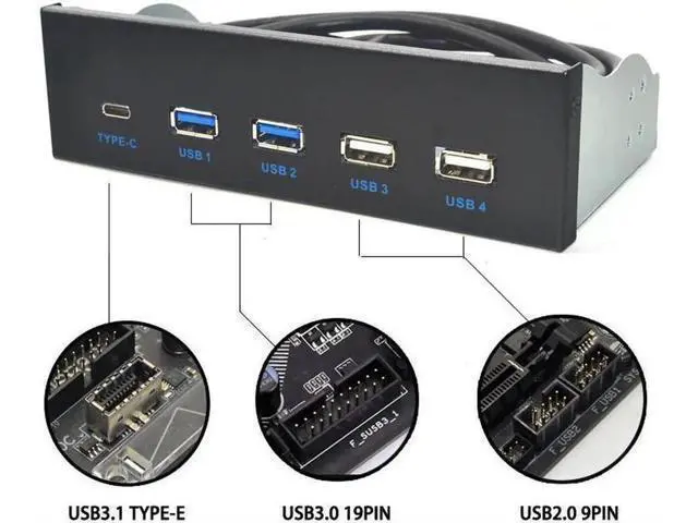 Alt view image 7 of 10 - 5.25 Inch USB 3.1 GEN2 Front Panel USB Hub 2 Ports USB 3.0 + 2 Ports USB2.0 + 1 Port TYPE-C with TYPE-E Connector for Desktop PC