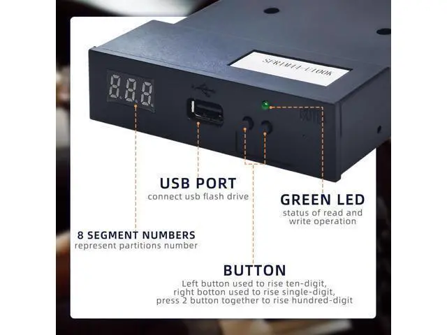 Alt view image 8 of 10 - USB Floppy Drive Emulator, SFR1M44-U100K 3.5 Inch 1.44MB SSD Simulation Floppy Disk Drive Emulator Plug, Flash Disk Floppy Drive Emulator and CD Screws for Musical Keyboad(Black)