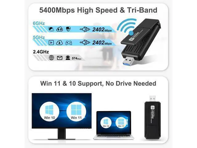Alt view image 11 of 14 - AX5400 802.11AX WiFi 6E USB 3.0 WiFi Adapter - for PC Laptop Tri Band 6GHz/5GHz/2.4GHz, WPA3, Wireless USB WiFi Dongle Network Adapter,Only Compatible with Windows 11/10, Driver free (Black)