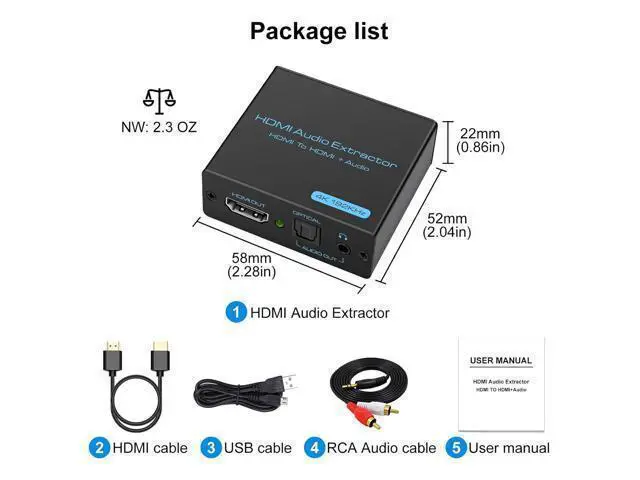 Alt view image 14 of 14 - HDMI Audio Extractor 4K HDMI to Optical 3.5mm AUX Audio Adapter Splitter Converter Support HDCP Digital DTS 5.1 PCM