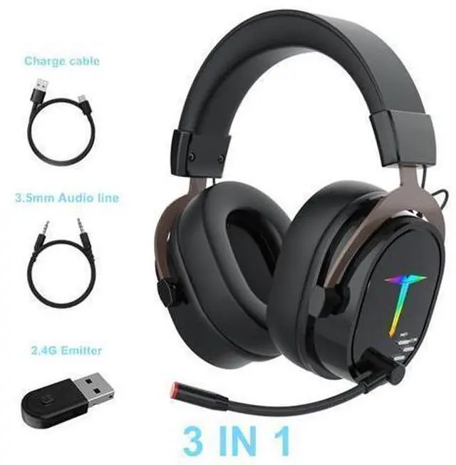 Alt view image 8 of 14 - SAMA G1000 Gaming Headphone 2.4G Bluetooth Wireless Noise Cancelling Surround Sound RGB Headset Detachable Microphone Ear Headphones For PS4 PC XBOX PS5 Black