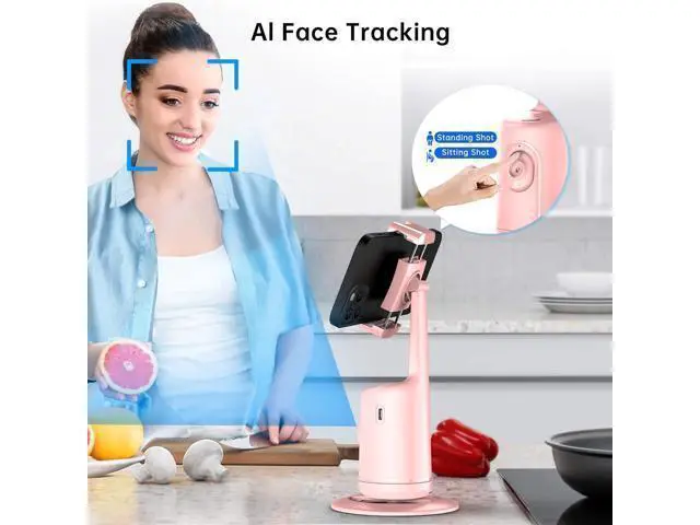 Alt view image 10 of 14 - Auto Tracking Phone Holder, Auto Face Tracking Tripod, Portable All-in-one Smart Selfie Stick 360 Rotation Fast Face & Object Tracking Cameraman Robot Mount for Phone Video Vlog Live Streaming(Pink)