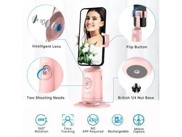 Alt view image 11 of 14 - Auto Tracking Phone Holder, Auto Face Tracking Tripod, Portable All-in-one Smart Selfie Stick 360 Rotation Fast Face & Object Tracking Cameraman Robot Mount for Phone Video Vlog Live Streaming(Pink)