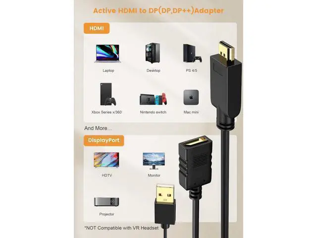 Alt view image 14 of 14 - 4K HDMI to DP Adapter HDMI to DisplayPort Adapter Cable 4K@60HZ Male to Female for Source Device to DP Display