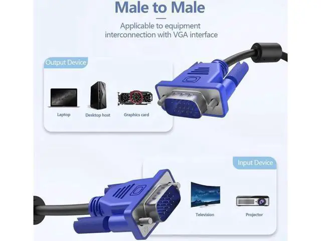 Alt view image 9 of 14 - VGA to VGA Monitor Cable, 15 pin 1080P Full HD Male to Male Cor for Computer PC Laptop to Monitor Screen Projector with VGA Plug Port 49.2 Feet