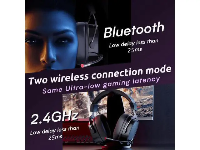 Alt view image 12 of 14 - Wireless Gaming Headset for PC/PS4/PS5/ Nintendo Switch, Over Ear 2.4G/Bluetooth Gaming Headphones with Noise-Canceling Microphone, 7.1 Surround Sound, 3.5mm Wired Mode for Xbox Series, Black
