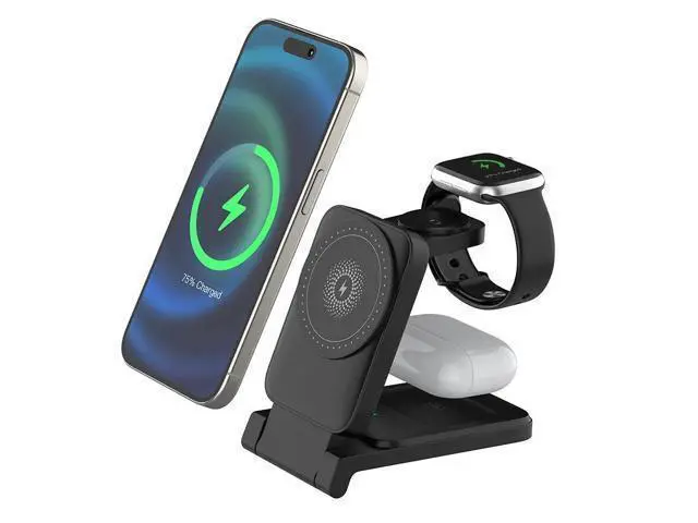 Alt view image 13 of 14 - 3-in-1 Magnetic Wireless Smart Watch Charger for Compatible 15W 10W Fast Charger Portable Travel Charging Stand Dock iPhone