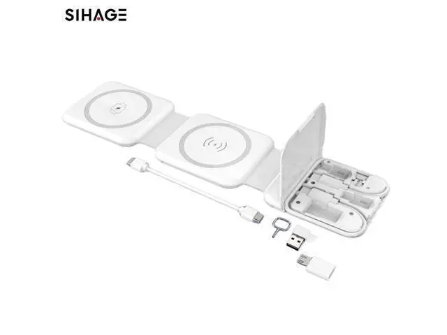 Alt view image 7 of 12 - Multifunctional 15W Fast Magnetic Wireless Charger Kit Travel Foldable Wireless Charger Pad Set With USB Cable