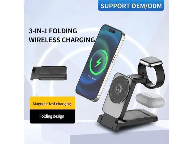 Alt view image 14 of 14 - 3-in-1 Magnetic Wireless Smart Watch Charger for Compatible 15W 10W Fast Charger Portable Travel Charging Stand Dock iPhone