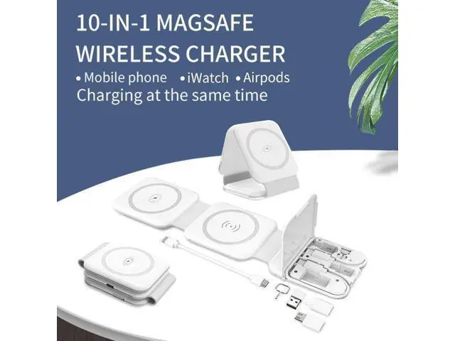 Alt view image 9 of 12 - Multifunctional 15W Fast Magnetic Wireless Charger Kit Travel Foldable Wireless Charger Pad Set With USB Cable