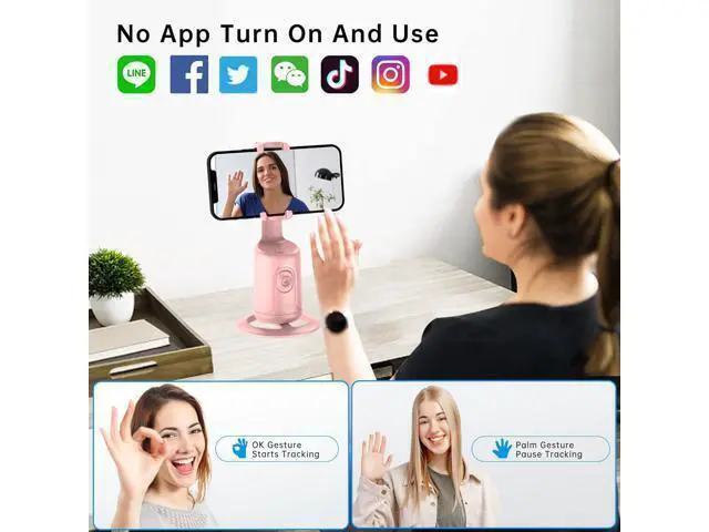 Alt view image 13 of 14 - Auto Tracking Phone Holder, Auto Face Tracking Tripod, Portable All-in-one Smart Selfie Stick 360 Rotation Fast Face & Object Tracking Cameraman Robot Mount for Phone Video Vlog Live Streaming(Pink)