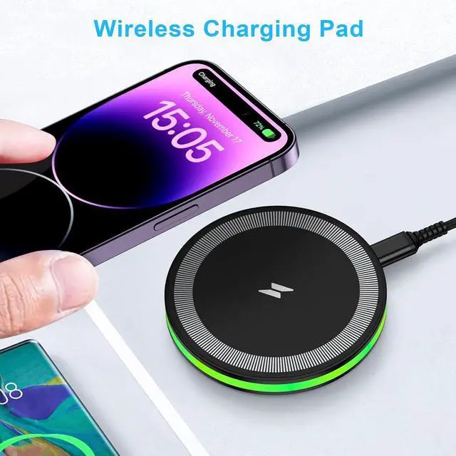 Alt view image 9 of 14 - Wireless Fast Charger Android Phone Charging Pad Wireless Charging Station for Galaxy S25 Ultra S25 Plus S24 S23 S22 S21 S20 S10 iPhone 17 Pro Max Plus 16 15 with QC 3.0 Power Adapter